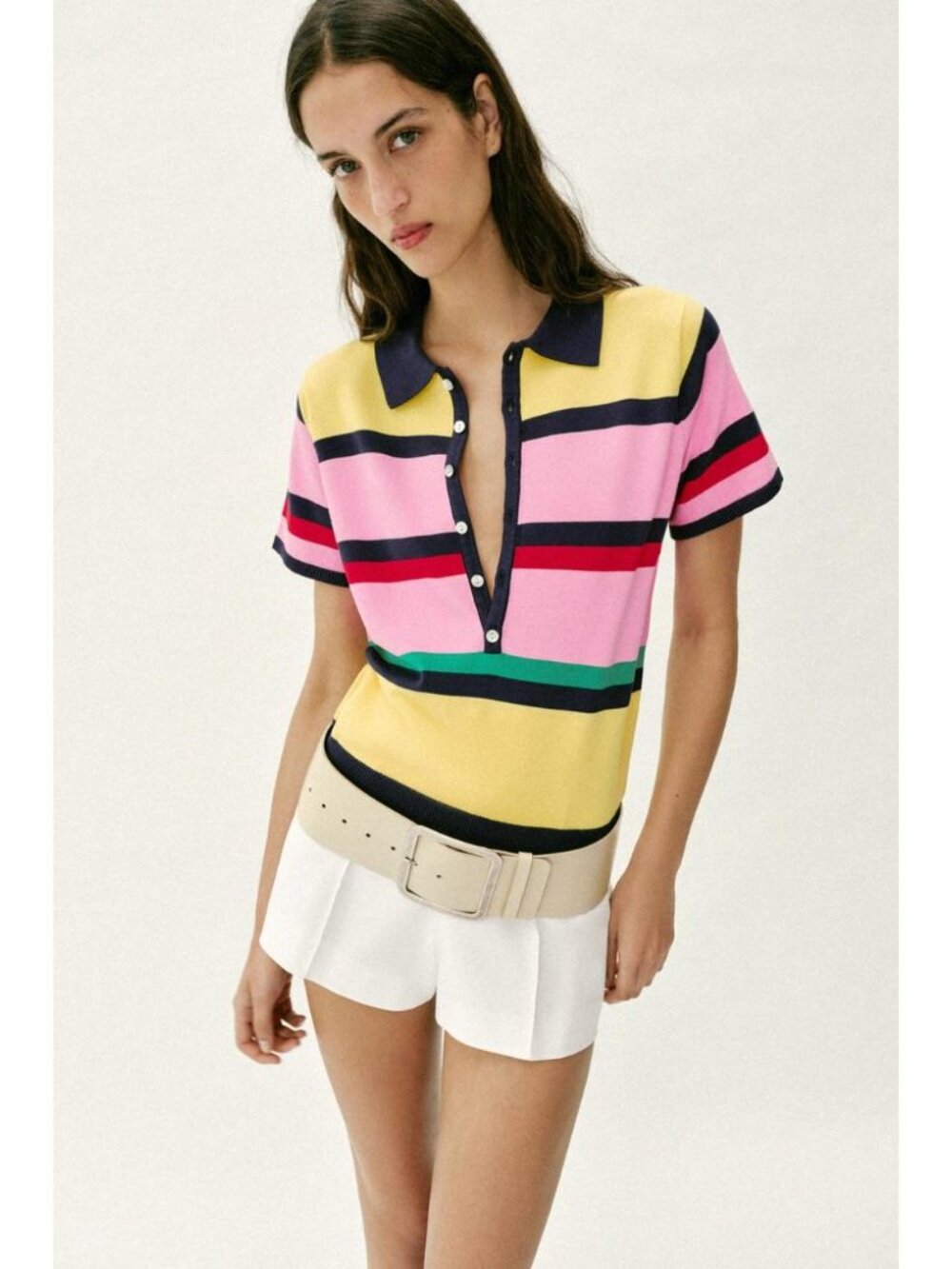 ZARA STRIPED KNIT POLO TOP - Picture 3 of 9